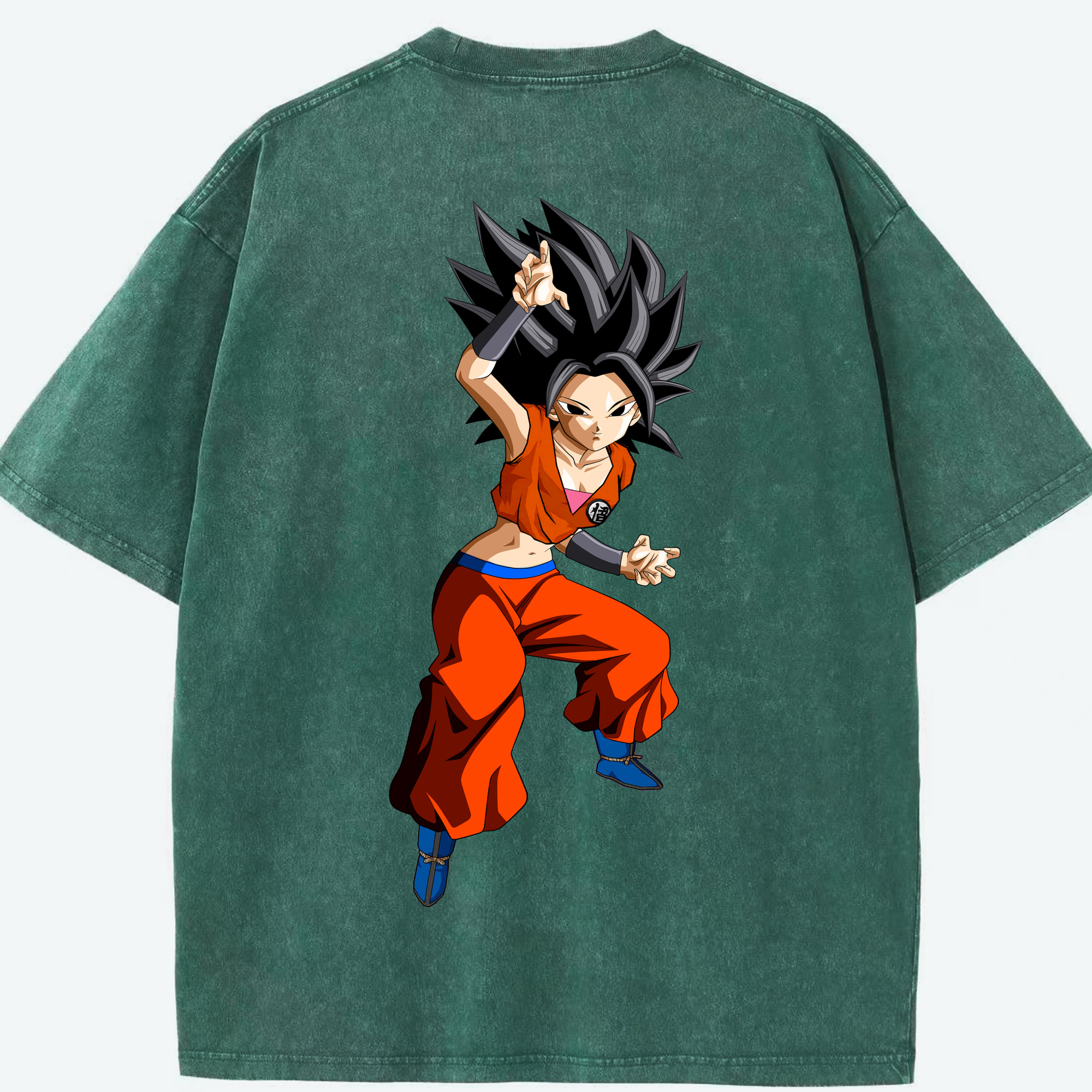 （画像用） ドラゴンボール カリフラ DRAGON BALL Caulifla 綿100% ヴィンテージ風 半袖Tシャツ（背面プリント）